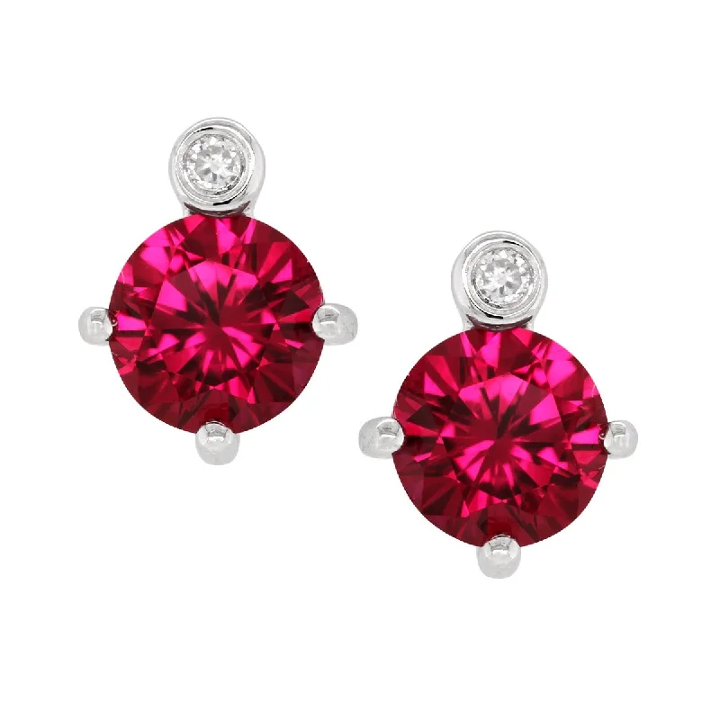 Elegant Statement Drop Earrings-STERLING SILVER STUDS WITH LAB GROWN RUBIES AND DIAMOND ACCENTS, .02 CT TW