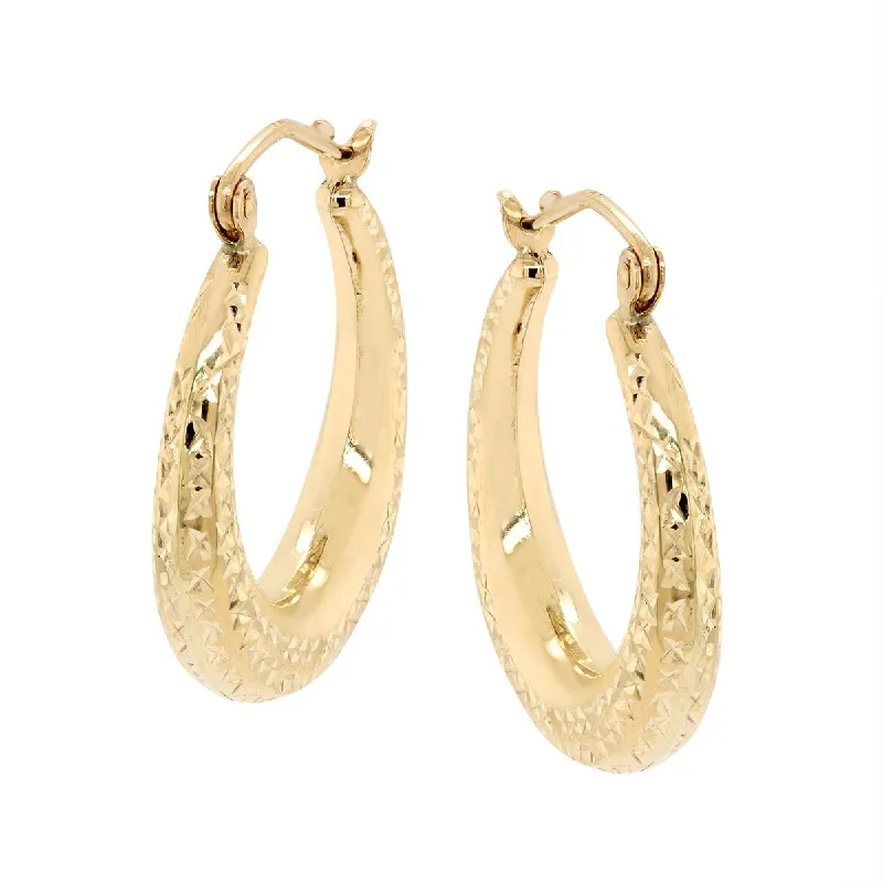 Casual Stud Earrings-YELLOW GOLD POLISHED AND FACETED HOOP EARRINGS