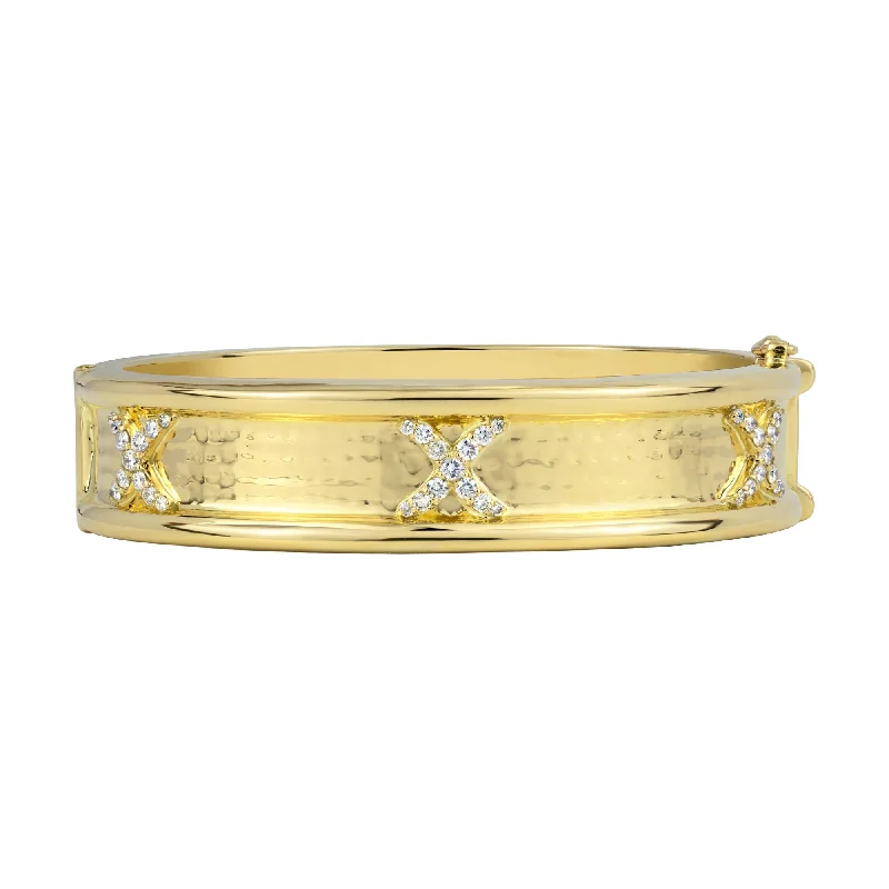 Custom Gold Bangles with Floral Engraving-Bangle - Diamond