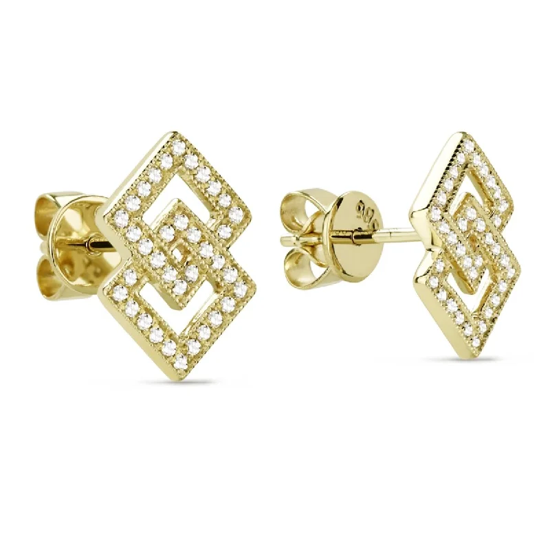 Bright Neon Earrings-MODERN YELLOW GOLD AND DIAMOND EARRINGS WITH GEOMETRIC DESIGN, .16 CT TW