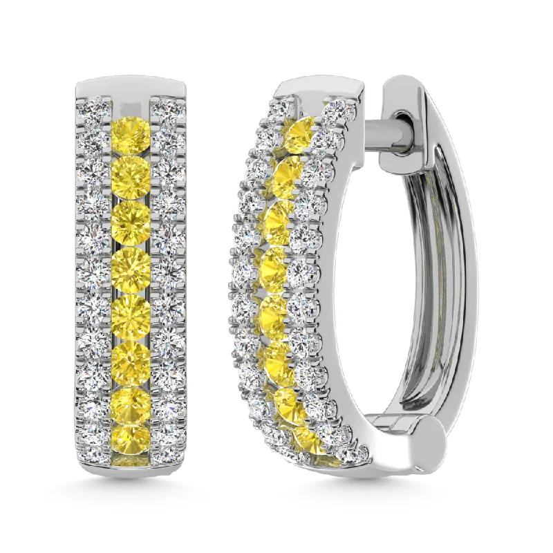 Diamond Hoop Earrings-14K White Gold Lab Grown Diamond 1 Ct.Tw. Earrings (Center Row Yellow Diamond)