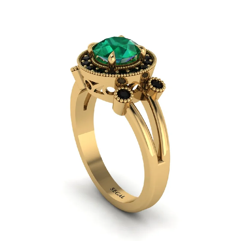 Vintage-inspired Engagement Ring for Women-Radiant Emerald Halo Gold Engagement Ring - Madilyn No. 34