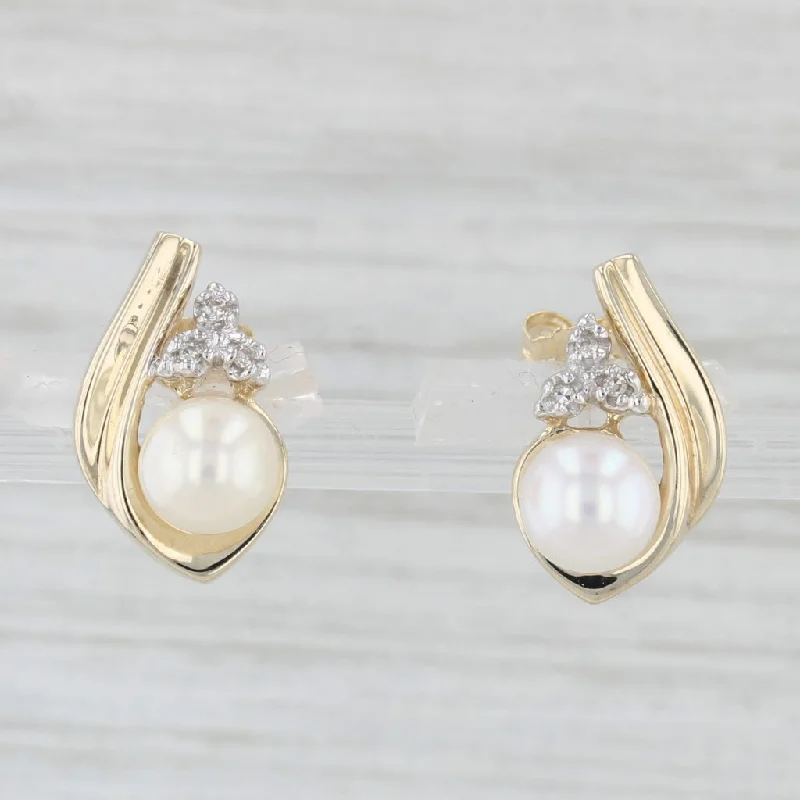 Bold Hoop Earrings-Cultured Pearl Diamond Stud Earrings 10k Yellow Gold