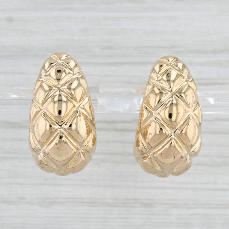 Tiny Stud Earrings for Kids-Cross Hatch Beveled Drop Earrings 18k Yellow Gold Italian