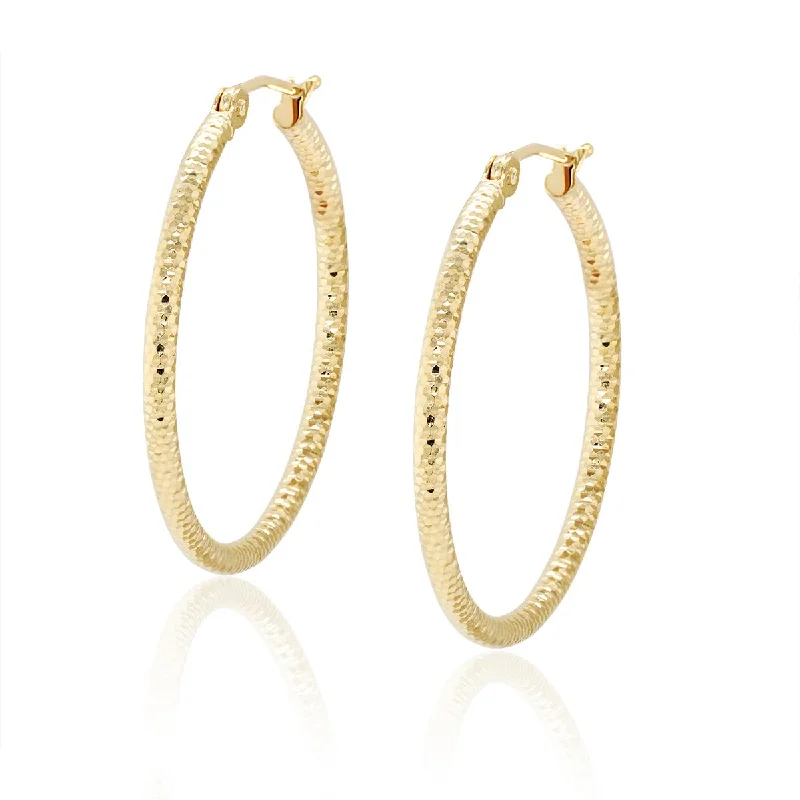 Simple Diamond Earrings-YELLOW GOLD DIAMOND CUT HOOP EARRINGS