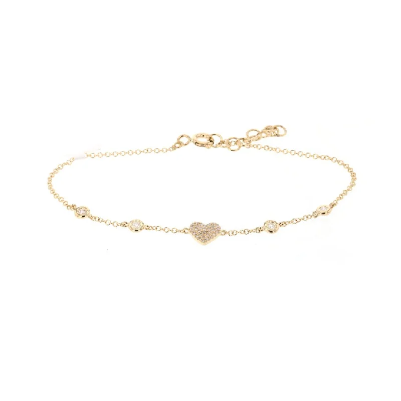 Elegant Silver Bracelet with Simple Chain Links-0.14 ctw Diamond Heart Bracelet