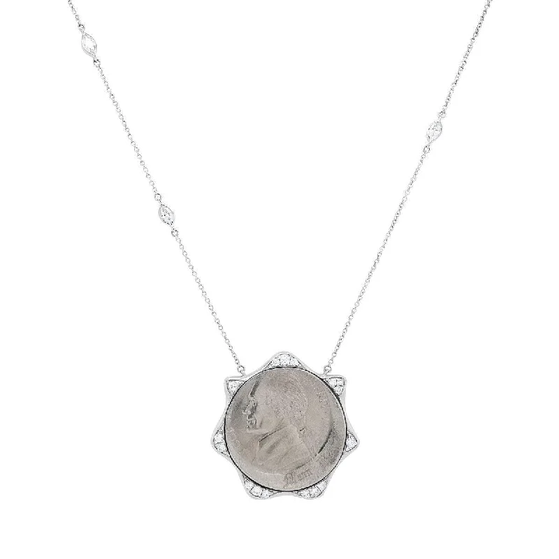 Dazzling Necklace with Colored Crystals-Moon Beam Coin Pendant | 3.7GMS .55CTW