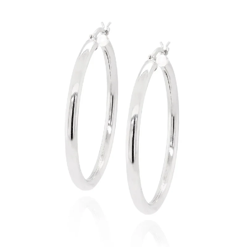 Natural Gemstone Earrings-STERLING SILVER POLISHED HOOP EARRINGS, 45MM