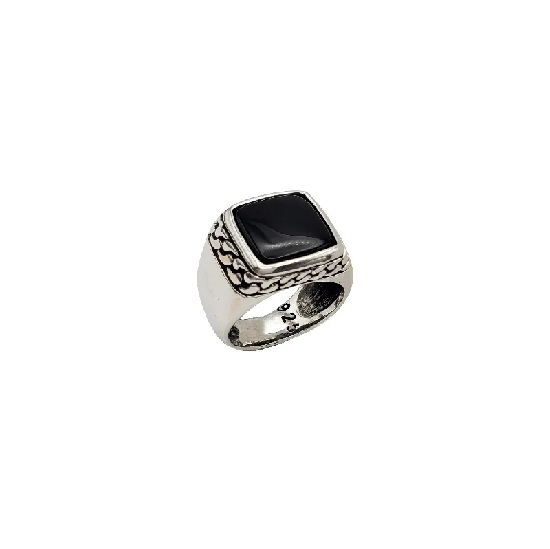 Customizable Gold Ring with Message-Black Onyx Square Ring (Silver)