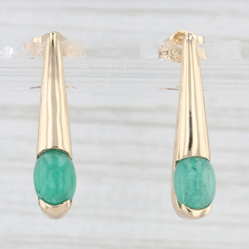 Celestial Hoop Earrings-Emerald Oval Cabochon Drop Earrings 14k Yellow Gold