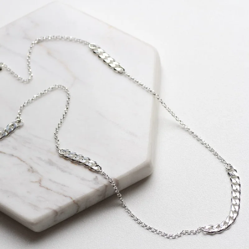 Gold Chain Necklace with Pendant-Long Curb Chain Station Necklace