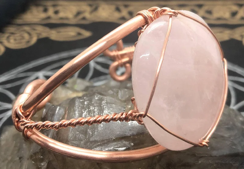 Simple Rose Gold Bangles for Everyday Wear-Rose Quartz Copper Bangle Bracelet