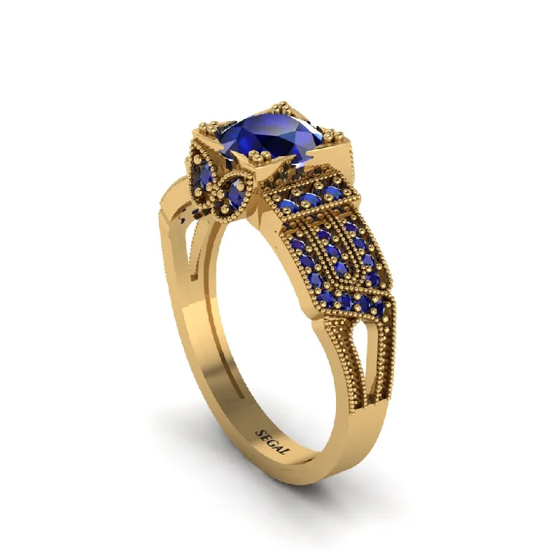 Custom Birthstone Ring for Special Occasions-Sapphire Milgrain Gold Engagement Ring - Lyric No. 73