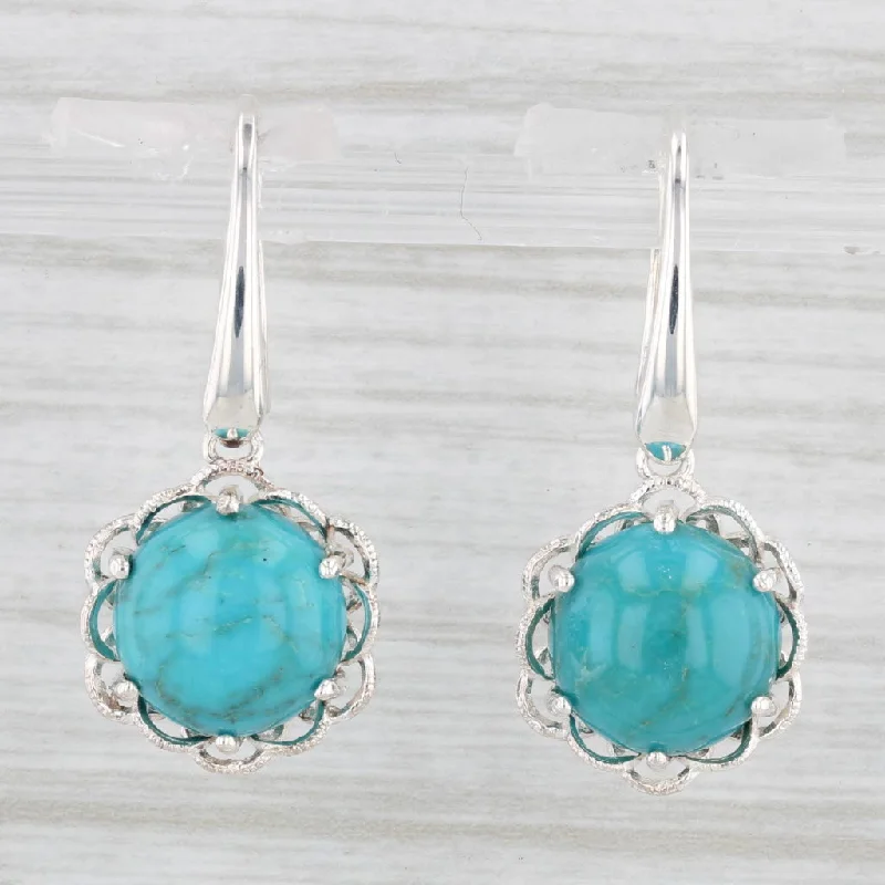 Luxury Earrings for Special Occasions-Turquoise Flower Dangle Earrings Sterling Silver Hook Post Drops