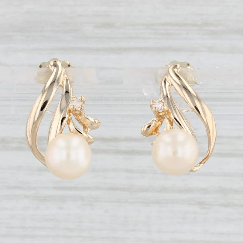 Silver Stud Earrings-Cultured Pearl Diamond Teardrop Earrings 10k Yellow Gold Pierced Drops