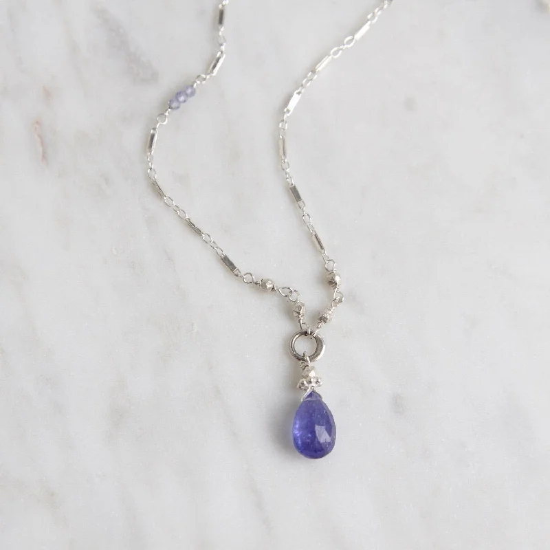 Custom Heart-Shaped Necklace for Couples-Tiny Tanzanite Drop Necklace