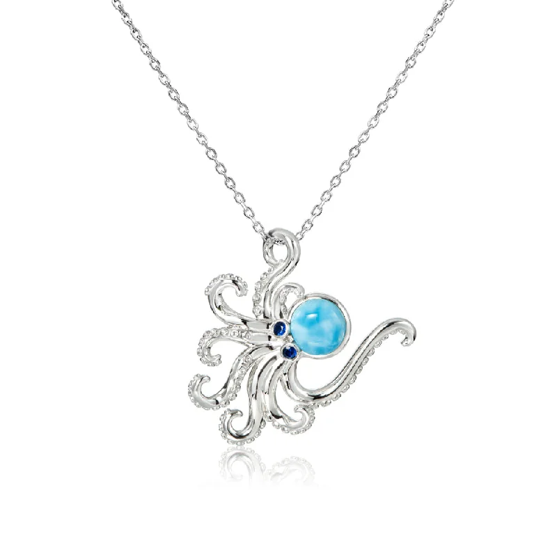 Personalized Heart-Shaped Necklace-Sterling Silver Larimar Octopus Pendant by Alamea