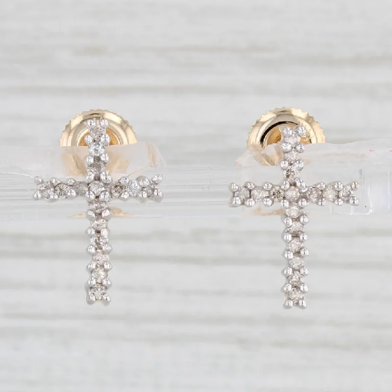 Cute Star Earrings-0.16ctw Diamond Cross Stud Earrings 10k 14k Yellow Gold Screw Back Pierced