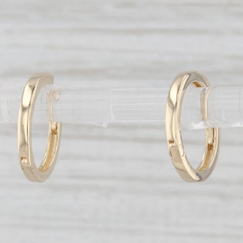 Classic Diamond Earrings-Small Round Huggie Hoop 14K Yellow Gold Earrings Hinged Hoops