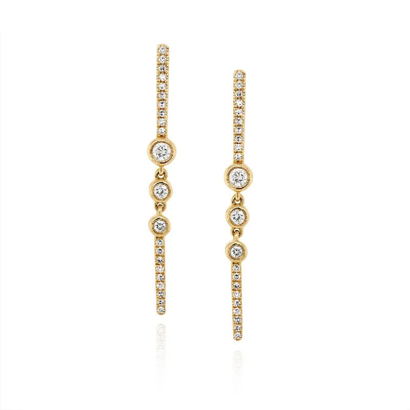 Crystal Gemstone Earrings-YELLOW GOLD DANGLE EARRINGS WITH 44 ROUND DIAMONDS, .30 CT TW