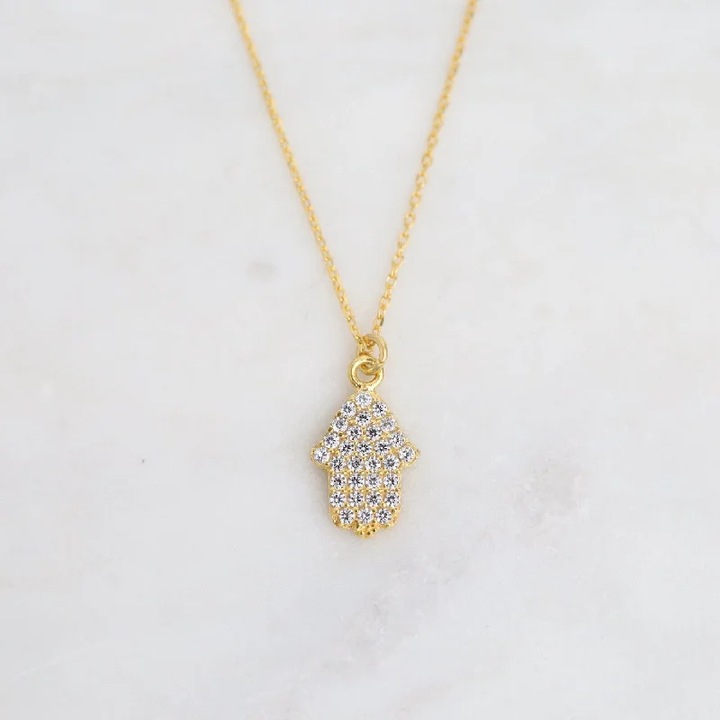 Customizable Heart Pendant Necklace-Gold Plated CZ Hamsa Necklace