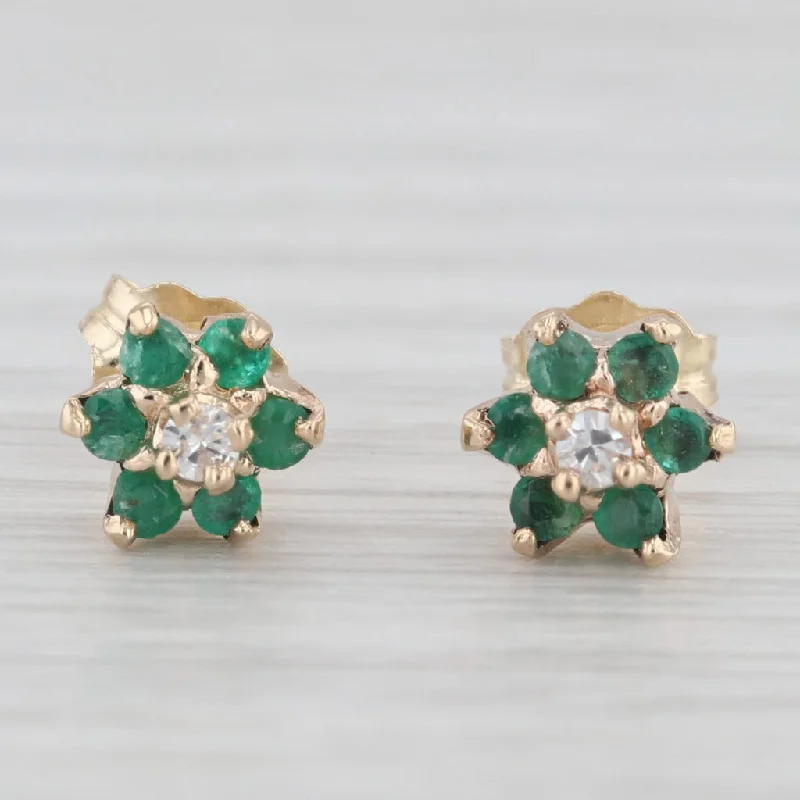 Silver Teardrop Earrings-0.28ctw Emerald Diamond Flower Stud Earrings 10k Yellow Gold