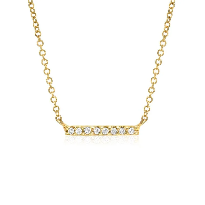 Custom Birthstone Necklace for Moms-Petite Pavé Diamond Bar Necklace In Yellow Gold