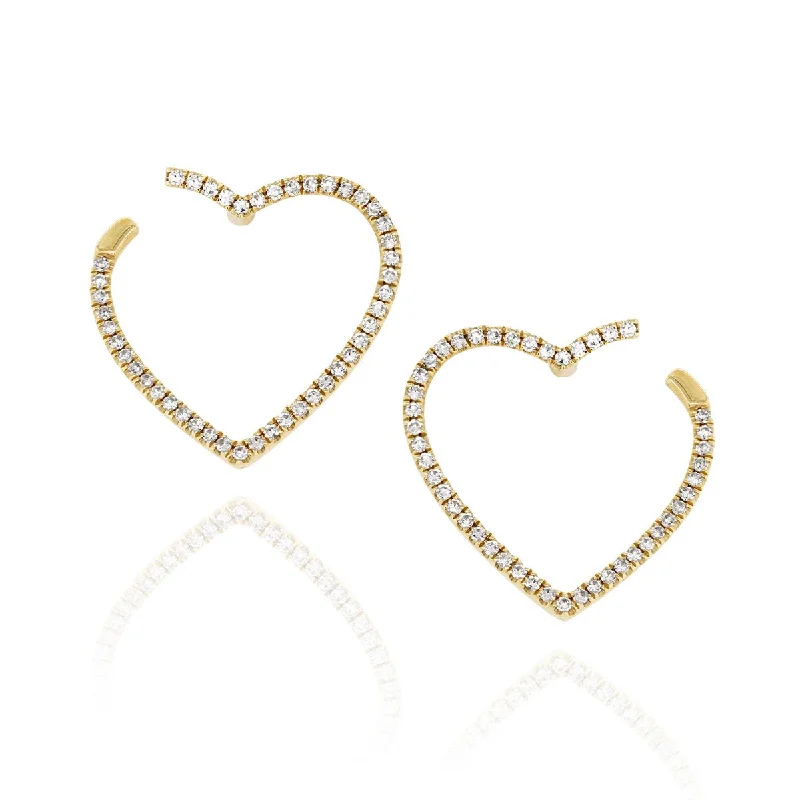 Mismatched Earrings for Fun-YELLOW GOLD HEART SHAPED EARRINGS WITH DIAMONDS, .28 CT TW