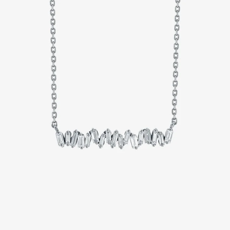 Customizable Chain Necklace for Men-18k White Gold Diamond Fireworks Bar Necklace