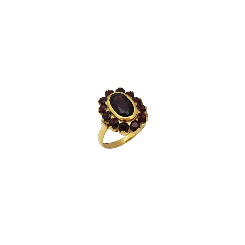 Bohemian Style Ring with Gemstones-Wine Garnet Flower Ring (18K)