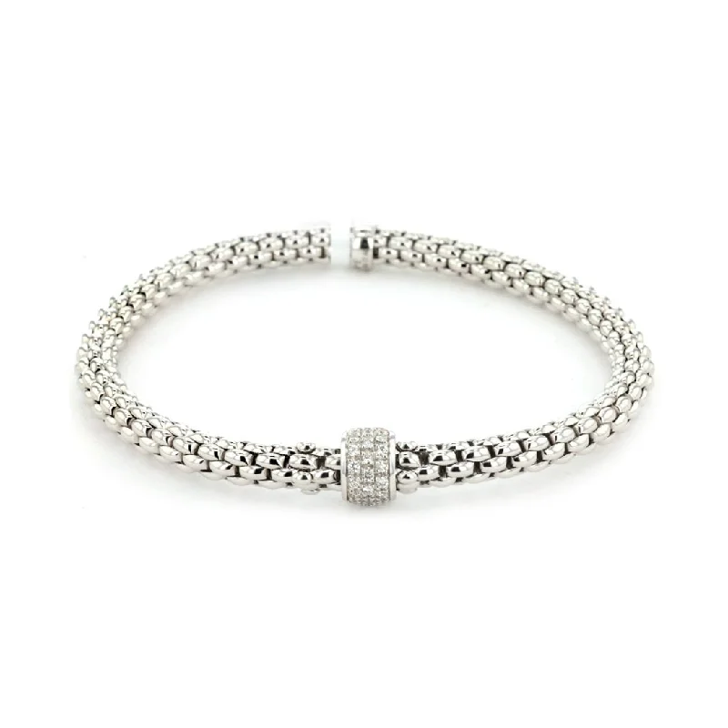 Classic Silver Bracelet with Twisted Link Design-0.29 ctw Diamond Stretch Bracelet