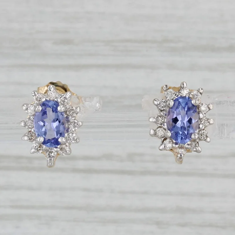 Bold Hoop Earrings-1.05ctw Tanzanite Diamond Halo Stud Earrings 14k Yellow Gold