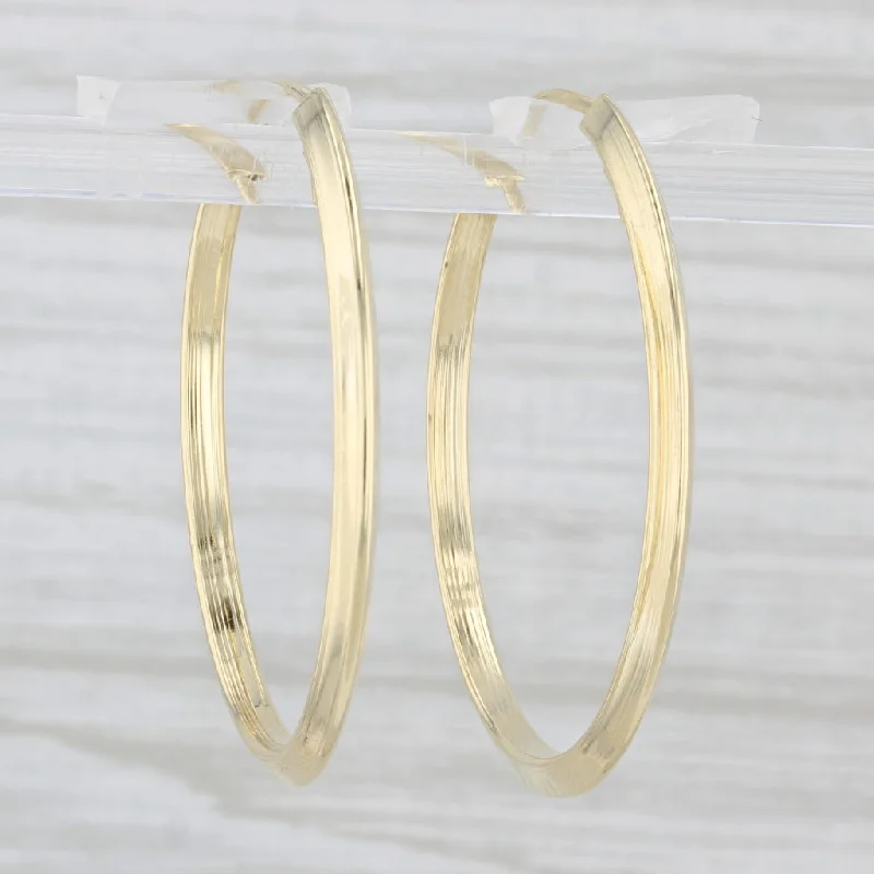 Natural Gemstone Earrings-Beveled Hoop Earrings 18k Yellow Gold Pierced Round Hoops