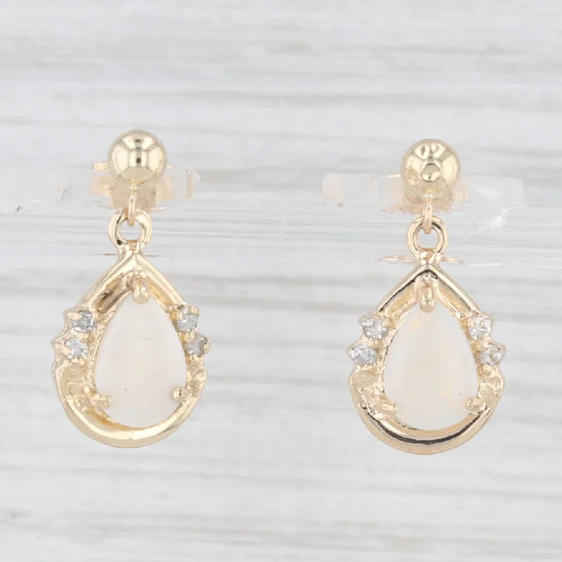 Elegant Pearl Earrings-Opal Diamond Teardrop Earrings 14k Yellow Gold Dangles