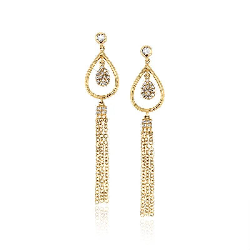 Flower Earrings for Spring-YELLOW GOLD DANGLE EARRINGS WITH 48 ROUND DIAMONDS, .16 CT TW