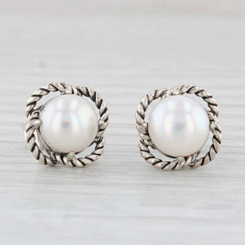 Bohemian Earrings for Festivals-Effy Cultured Pearl Stud Earrings with Box Sterling Silver