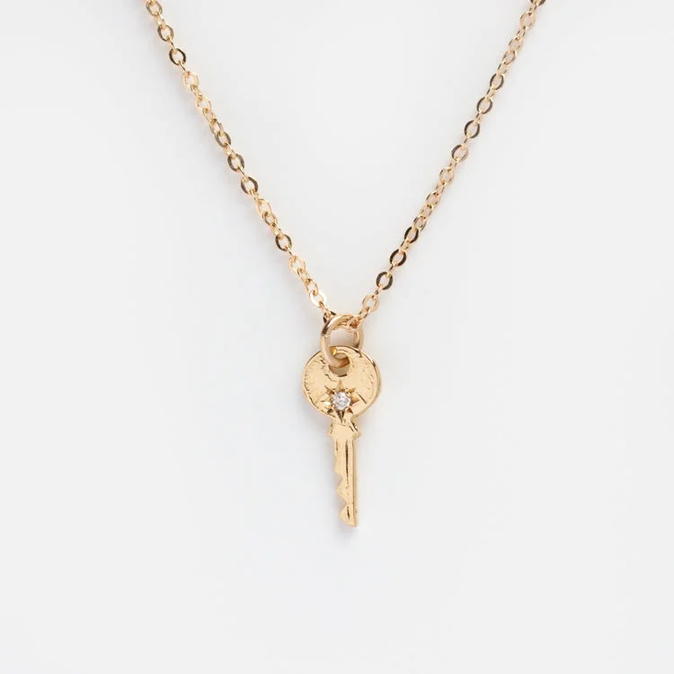 Stylish Pendant Necklace for Casual Wear-Littlest Skeleton Key Diamond Necklace