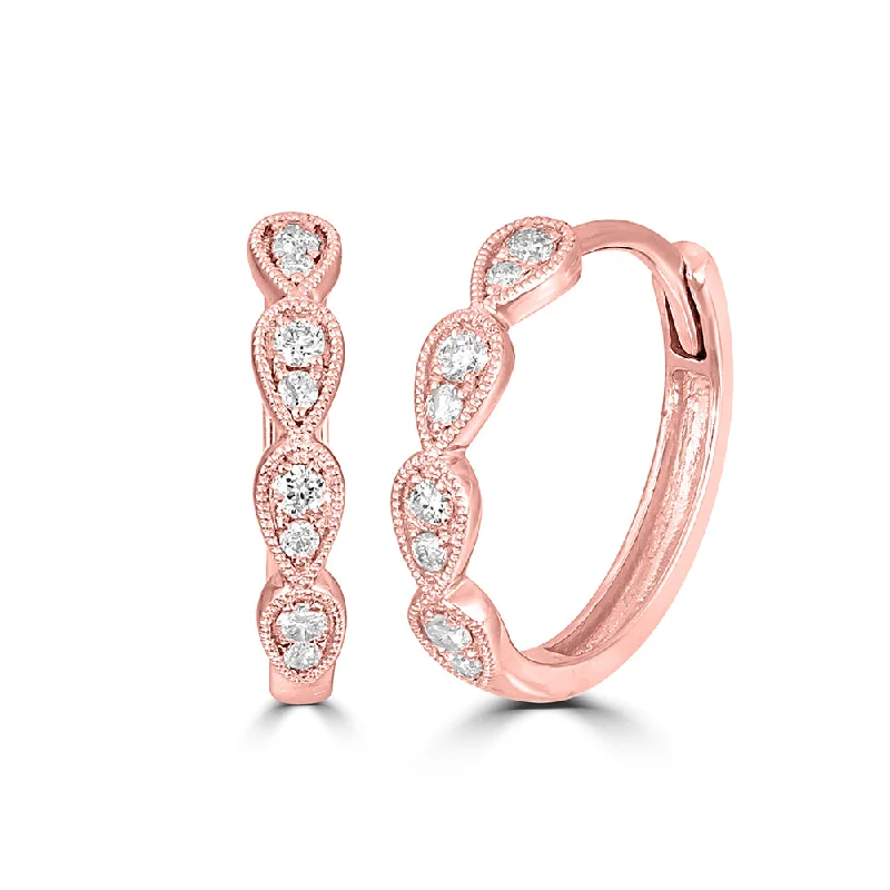 Tiny Stud Earrings for Kids-14K Rose Gold 1/10 Ct.Tw. Diamond Stackable Hoop Earrings