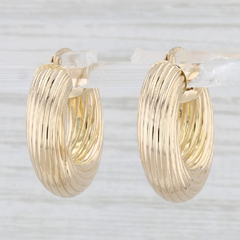 Fine Silver Earrings-Round Twist Hoop Earrings 14k Yellow Gold Snap Top Pierced Hoops