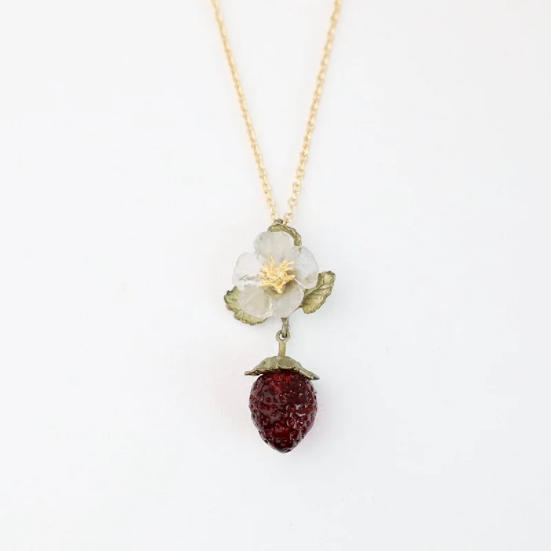 Long Gold Necklace with Charms-Strawberry Flower Pendant Necklace