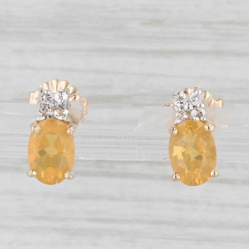 Evening Earrings for Glamour-1ctw Orange Fire Opal Stud Earrings 14k Yellow Gold