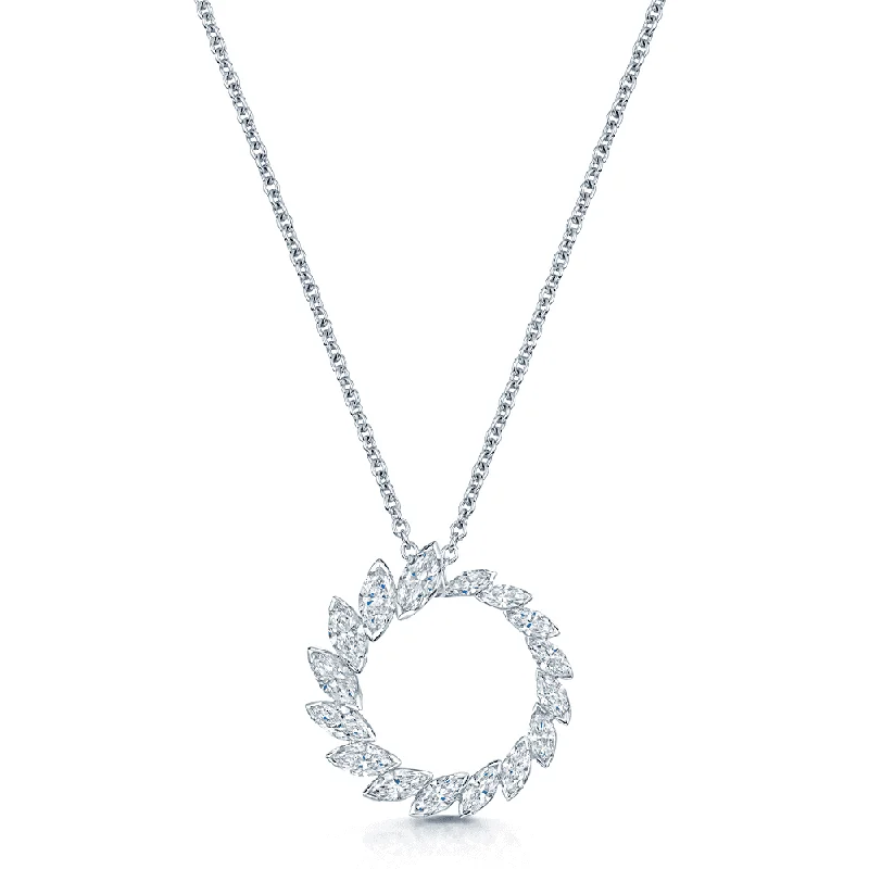 Bold Necklace with Gemstone Accents-18ct White Gold Marquise Brilliant Cut Diamond Circle Pendant