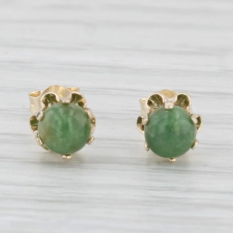 Small Hoop Earrings-Green Nephrite Jade Stud Earrings 14k Yellow Gold