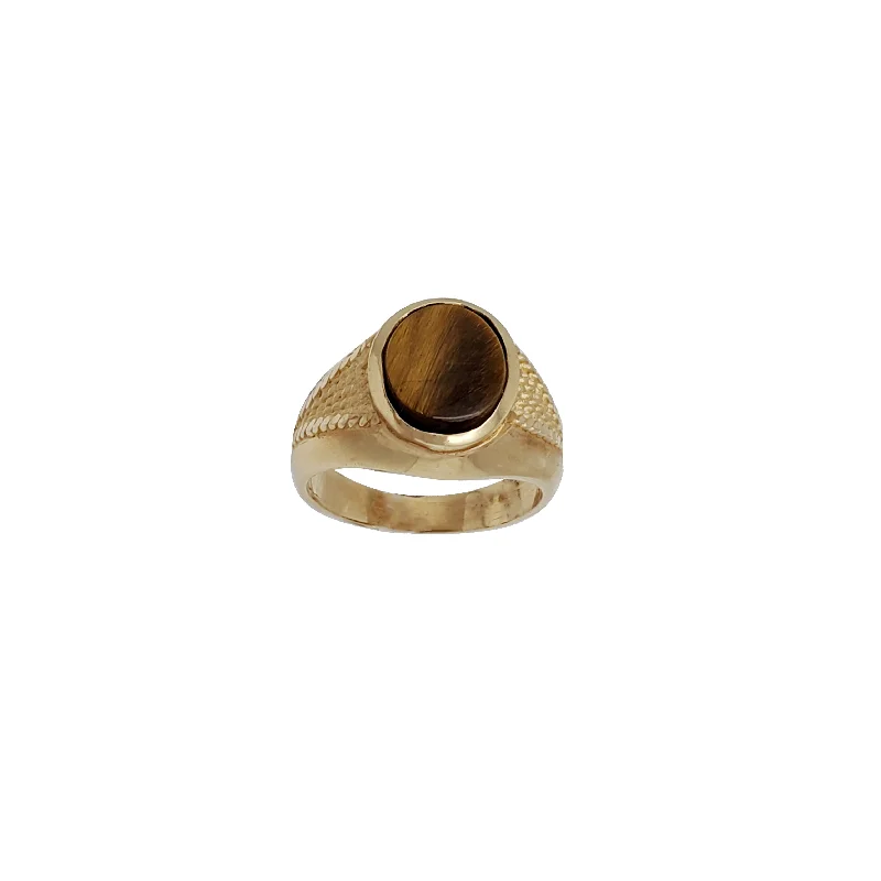 Fashionable Cocktail Ring with Unique Design-Tiger-Eye Oval Ring (14K)