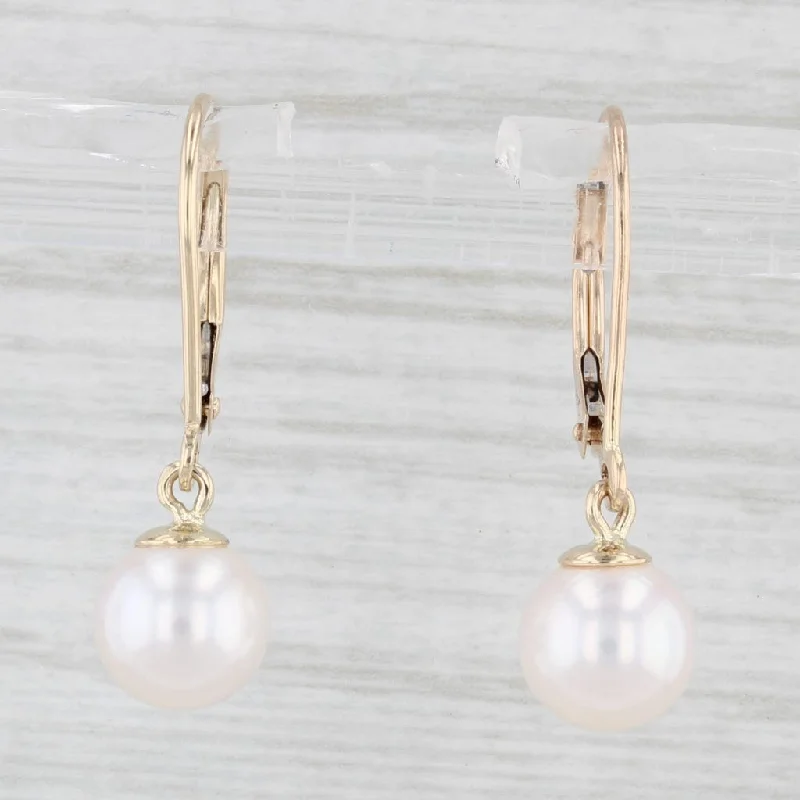 Solid Gold Earrings-Cultured Pearl Dangle Earrings 14k Yellow Gold Hook Post Lever Backs Drops