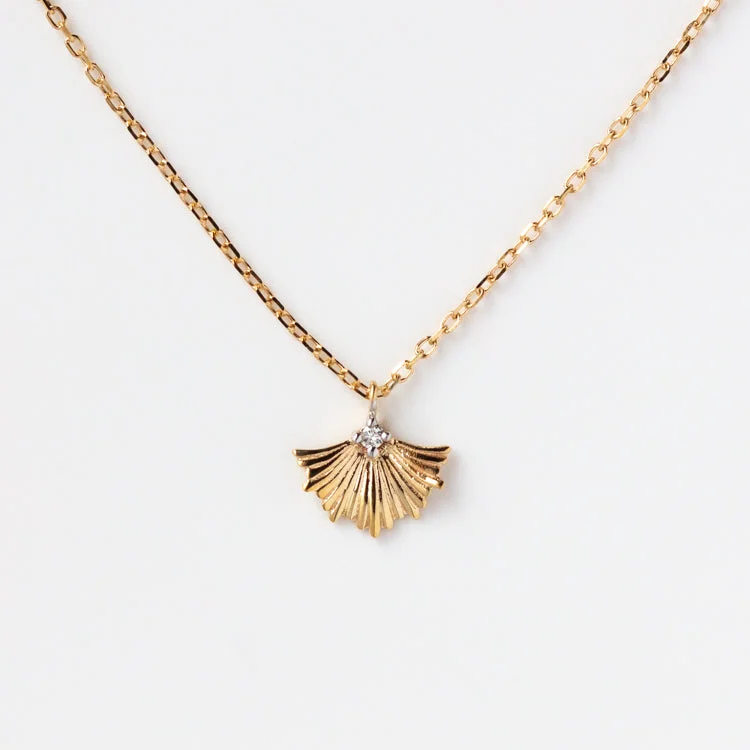 Gold Chain Necklace with Pendant-Solid Gold Ginkgo Leaf Diamond Necklace