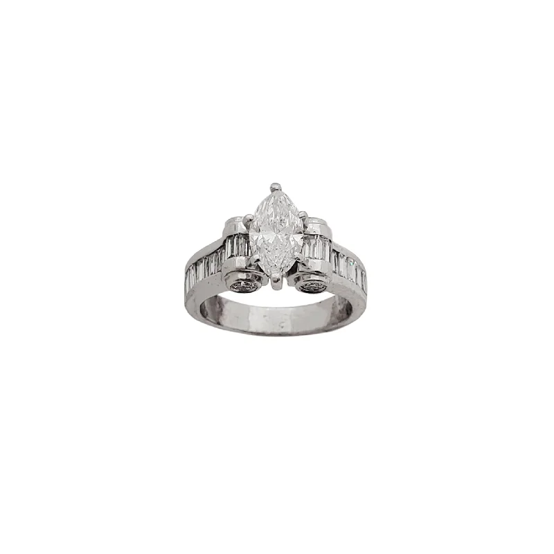 Bohemian Style Ring with Multiple Stones-Diamond Marquise Channel-Set Engagement Ring (Platinum)