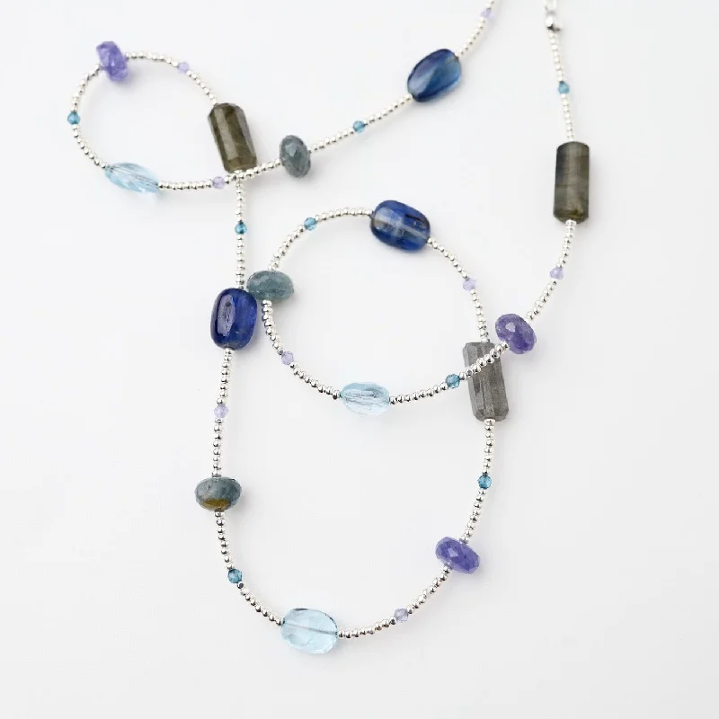 Luxury Pearl Necklace for Bridesmaids-Silver Glass, Labradorite, Kyanite Necklace