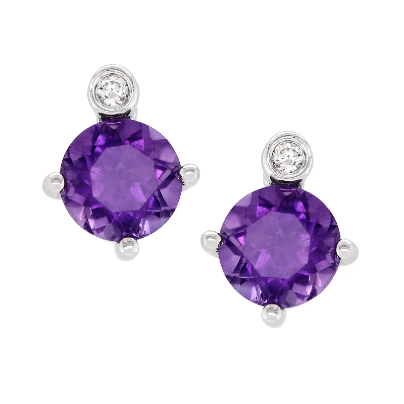 Pearl Drop Earrings-STERLING SILVER STUDS WITH AMETHYSTS AND LAB GROWN DIAMOND ACCENTS, .02 CT TW