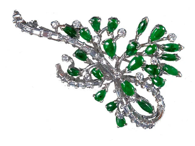 Trendy Brooch with Personalized Text-Antique Jadeite and Diamond Brooch in Platinum